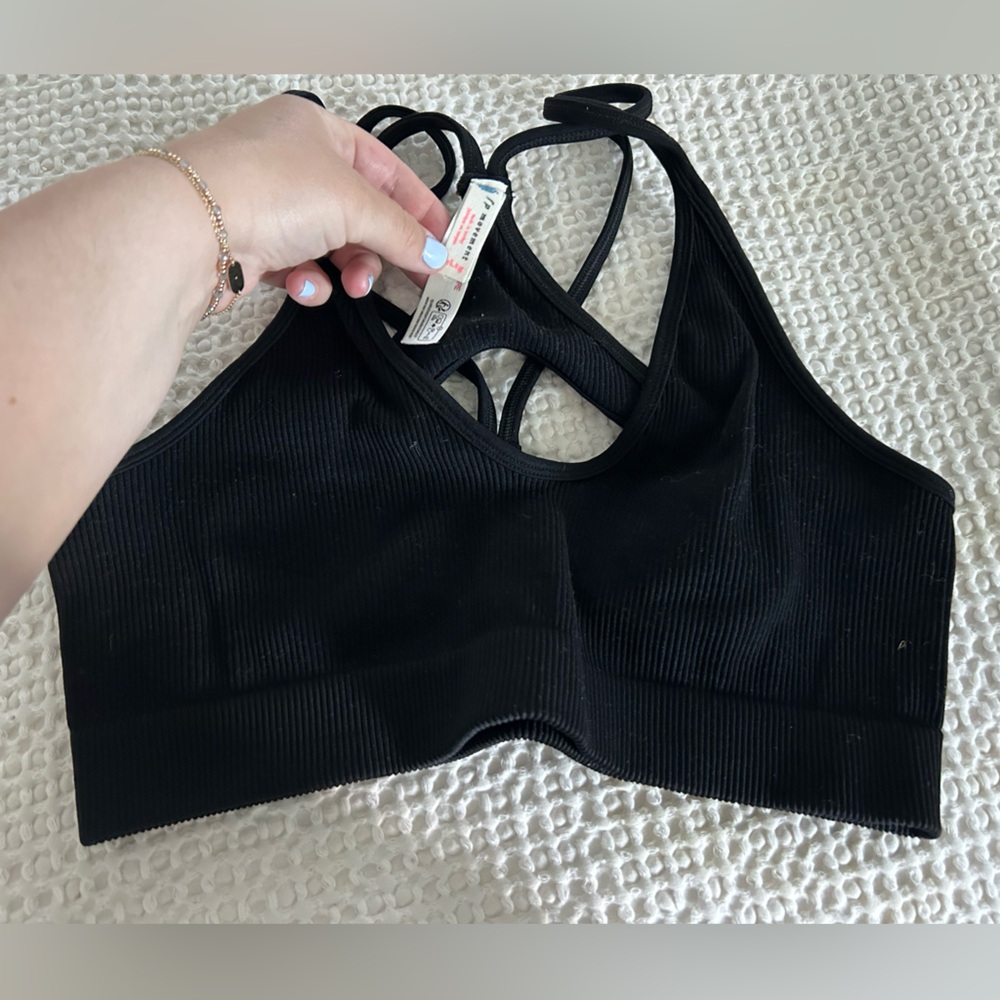 Free people movement  Black Ribbed Strappy Bralette